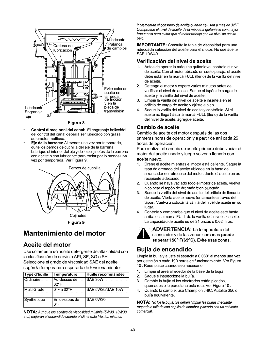 Craftsman 247.88664 owner manual Mantenimiento del motor, Palanca decambios, Aceite del motor, Bujia de encendido 