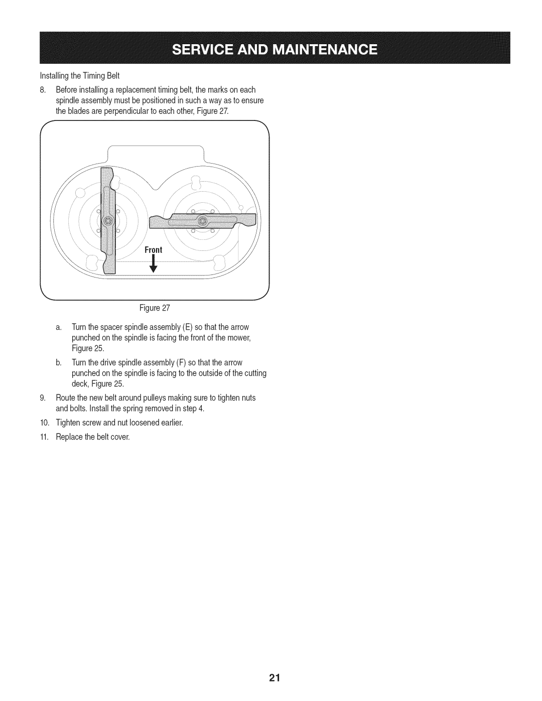 Craftsman 247.887330 manual InstallingtheTimingBelt 