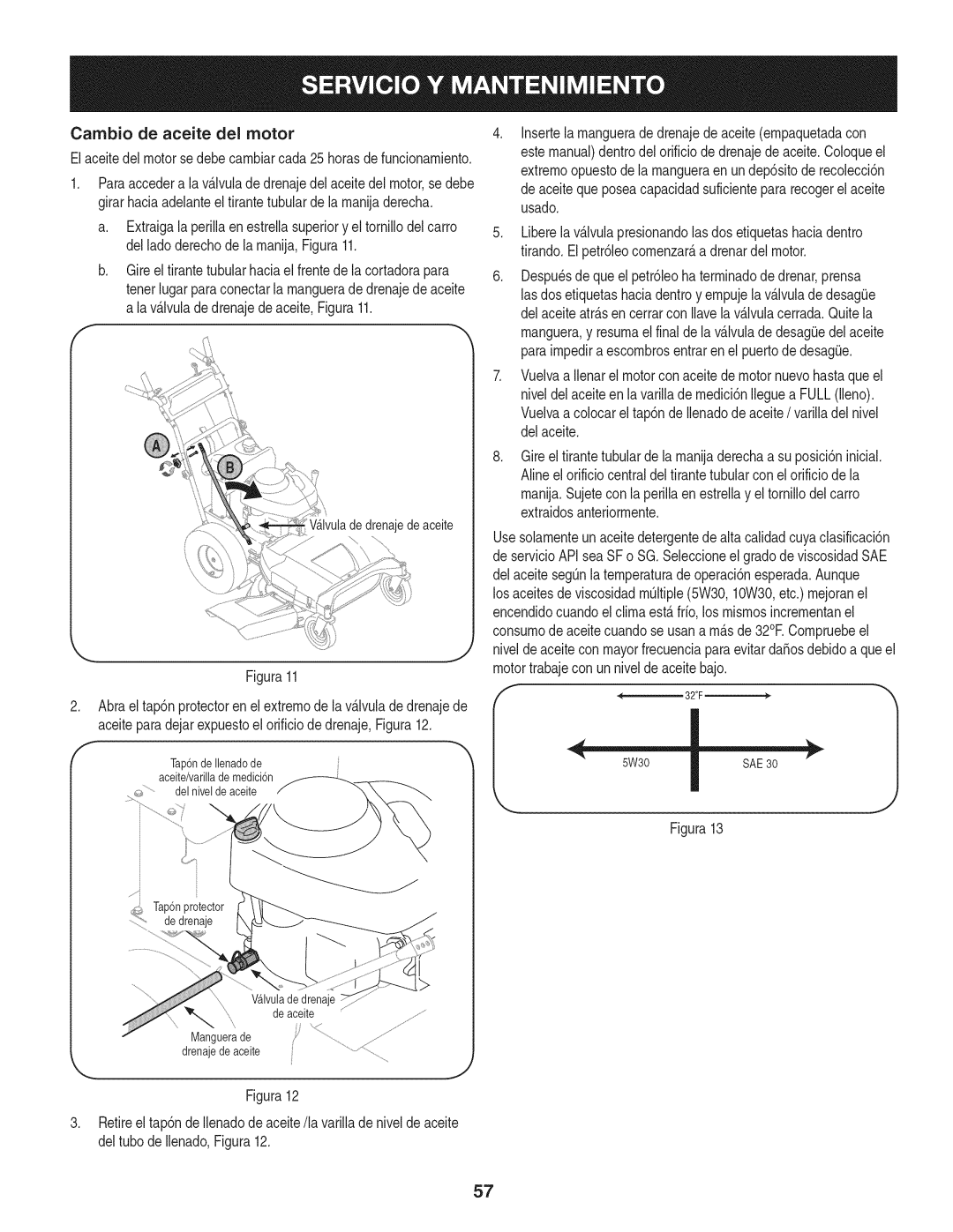 Craftsman 247.887330 manual Cambio de aceite del motor, Figura11 