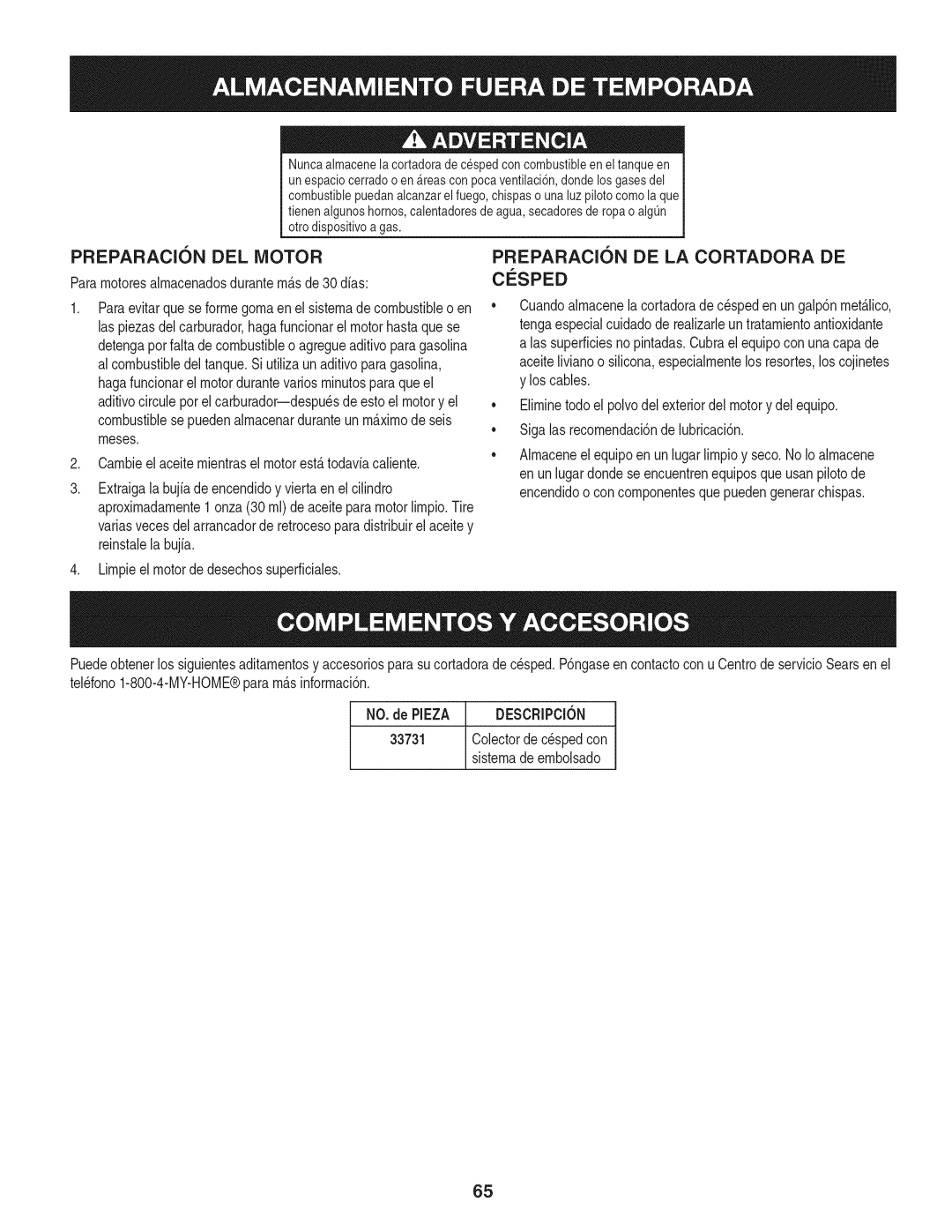 Craftsman 247.887330 manual PREPARACI6N DEL Motor, Preparacion DE LA Cortadora DE Cosped 