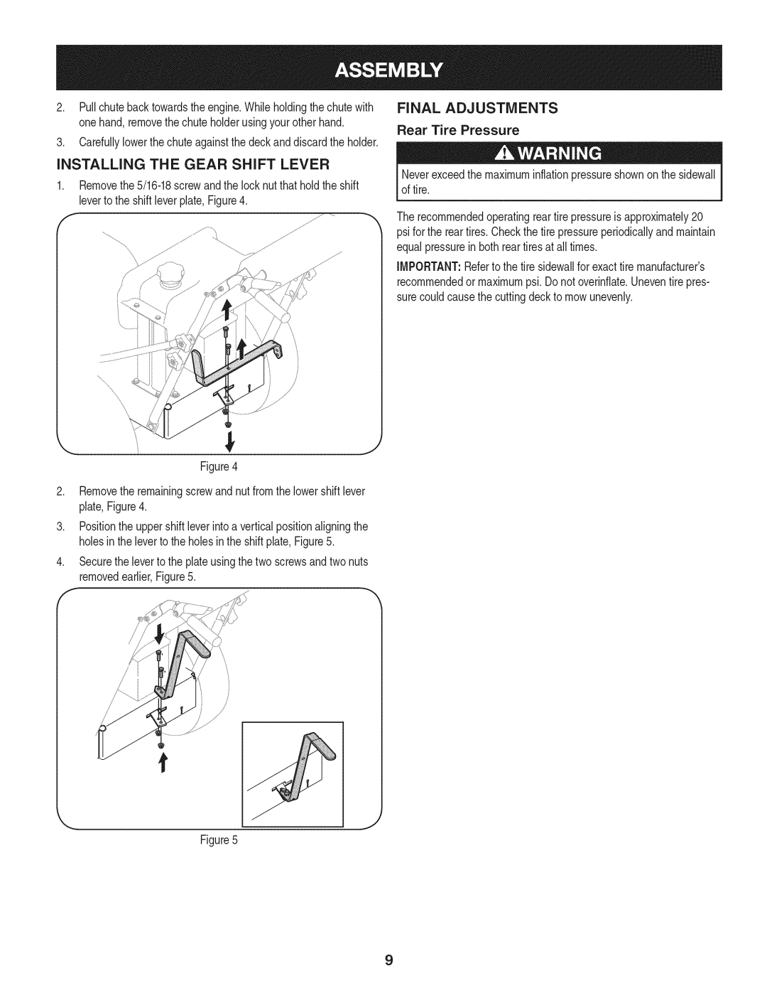 Craftsman 247.887330 manual Installing the Gear Shift Lever, Removethe remainingscrewandnutfromthe lowershift lever plate 