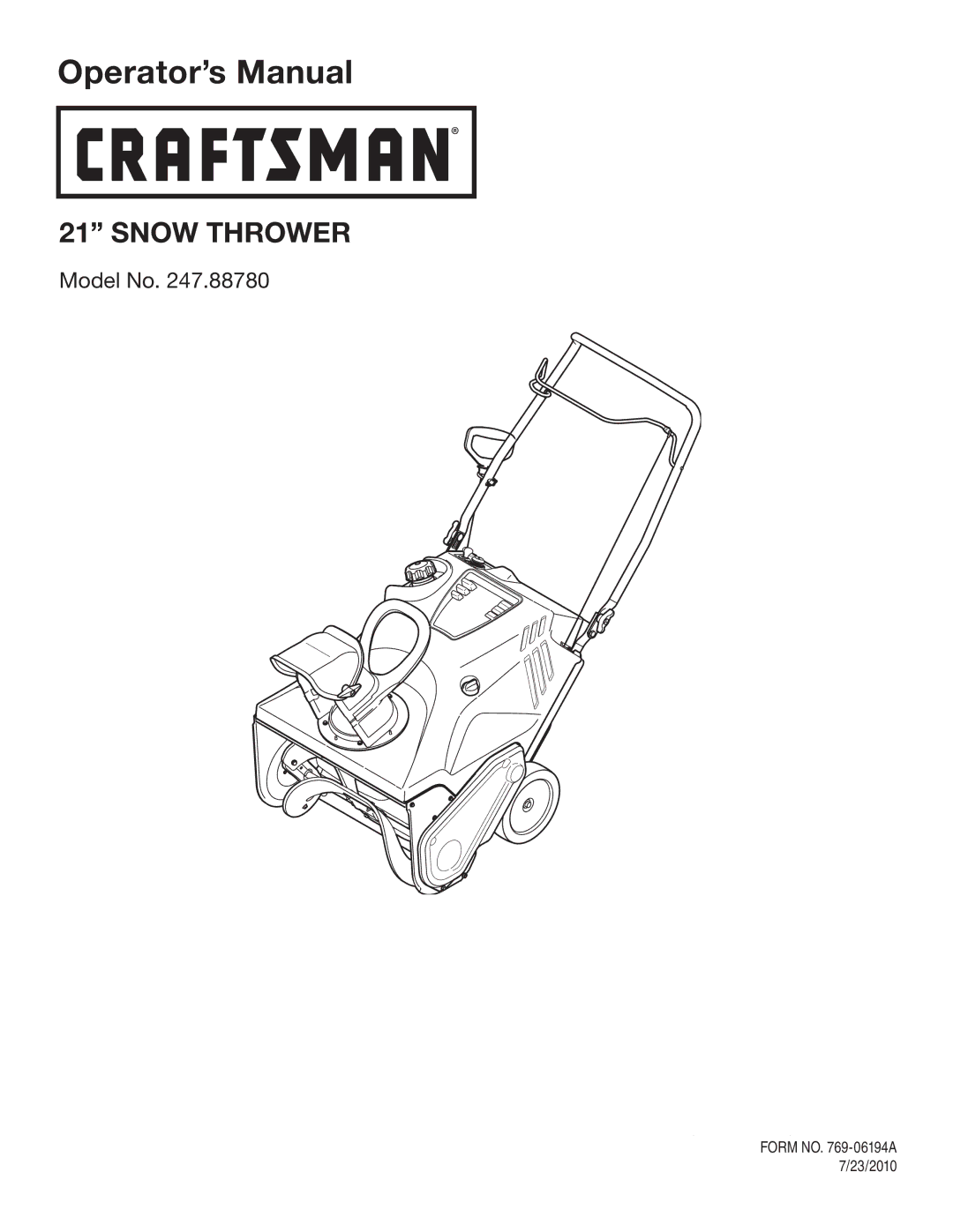 Craftsman 247.8878 manual Operator’s Manual 