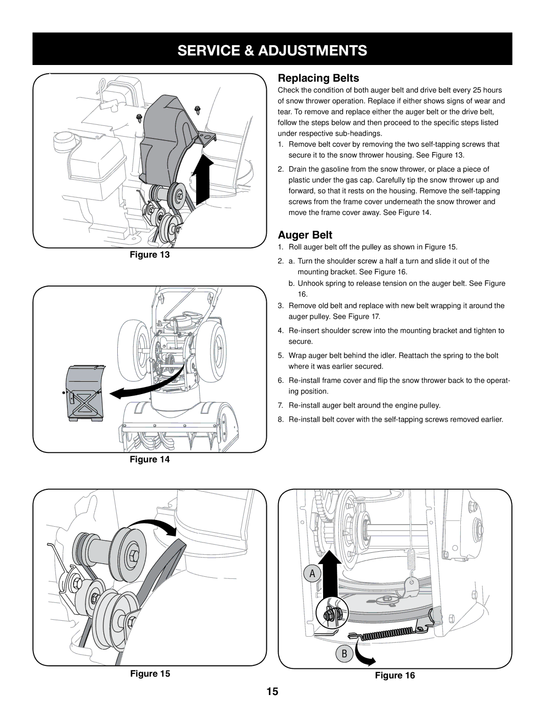 Craftsman 247.8879 manual Service & Adjustments, Replacing Belts, Auger Belt 