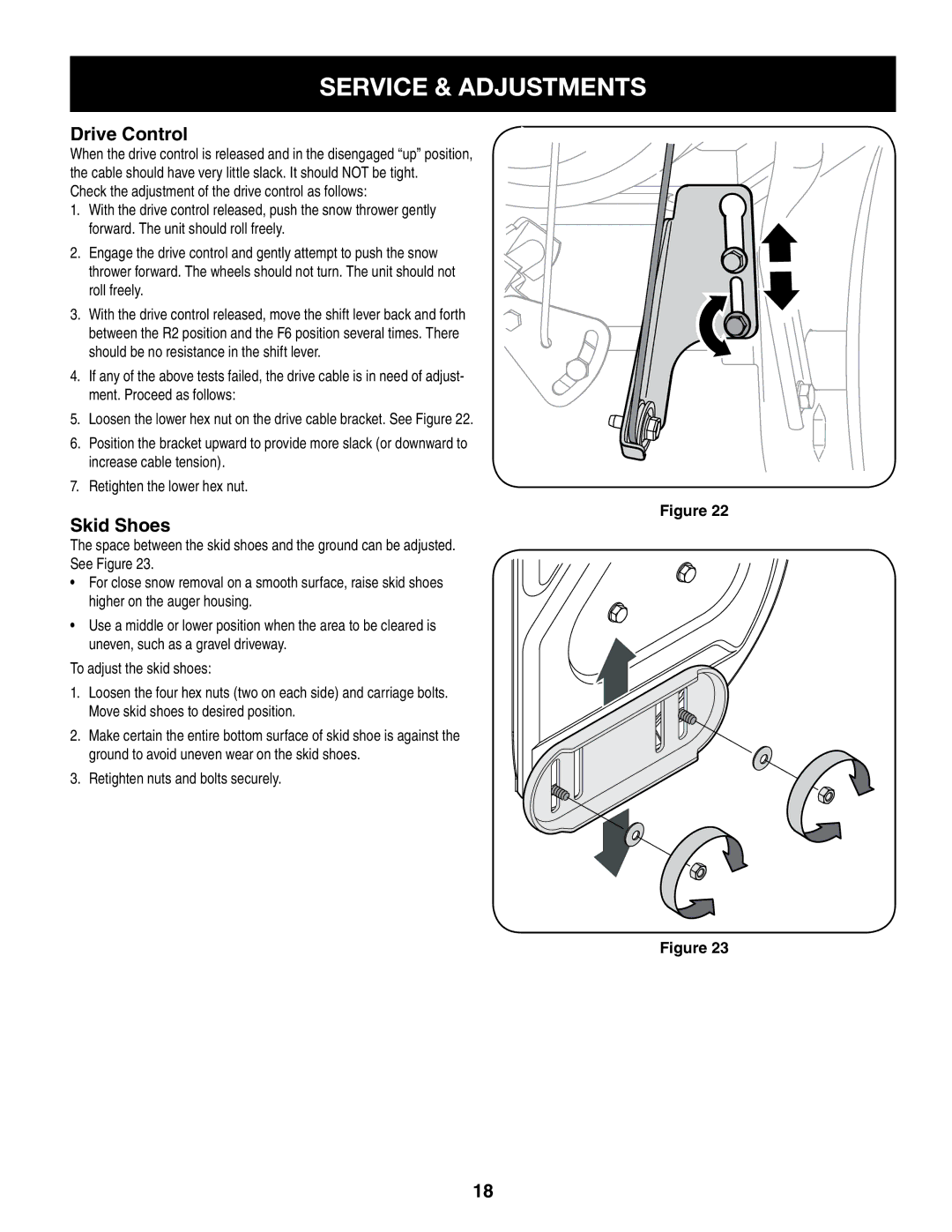 Craftsman 247.8879 manual Drive Control, Retighten nuts and bolts securely 