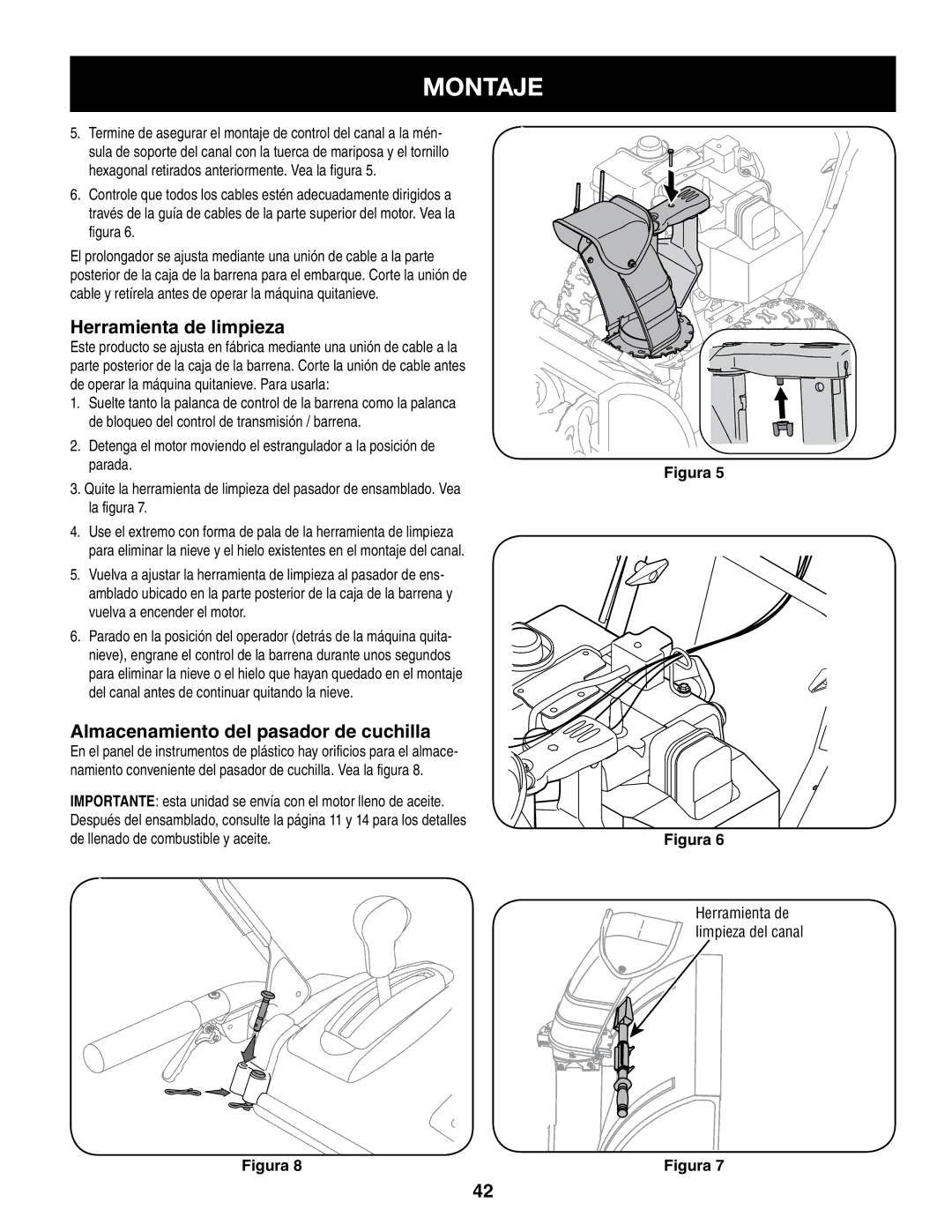 Craftsman 247.8879 manual Herramienta de limpieza, Almacenamiento del pasador de cuchilla 