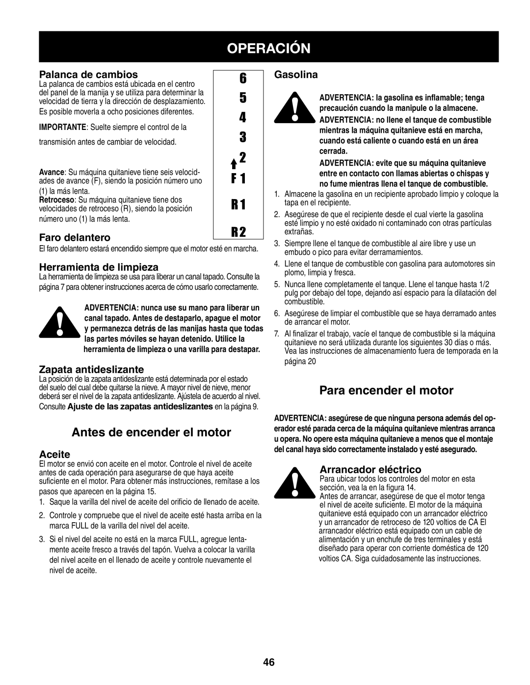 Craftsman 247.8879 manual Antes de encender el motor, Para encender el motor 