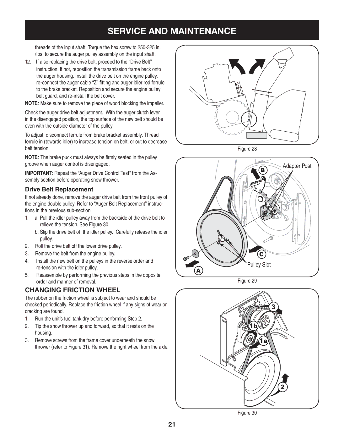 Craftsman 247.88833 manual Changing Friction Wheel, Drive Belt Replacement 