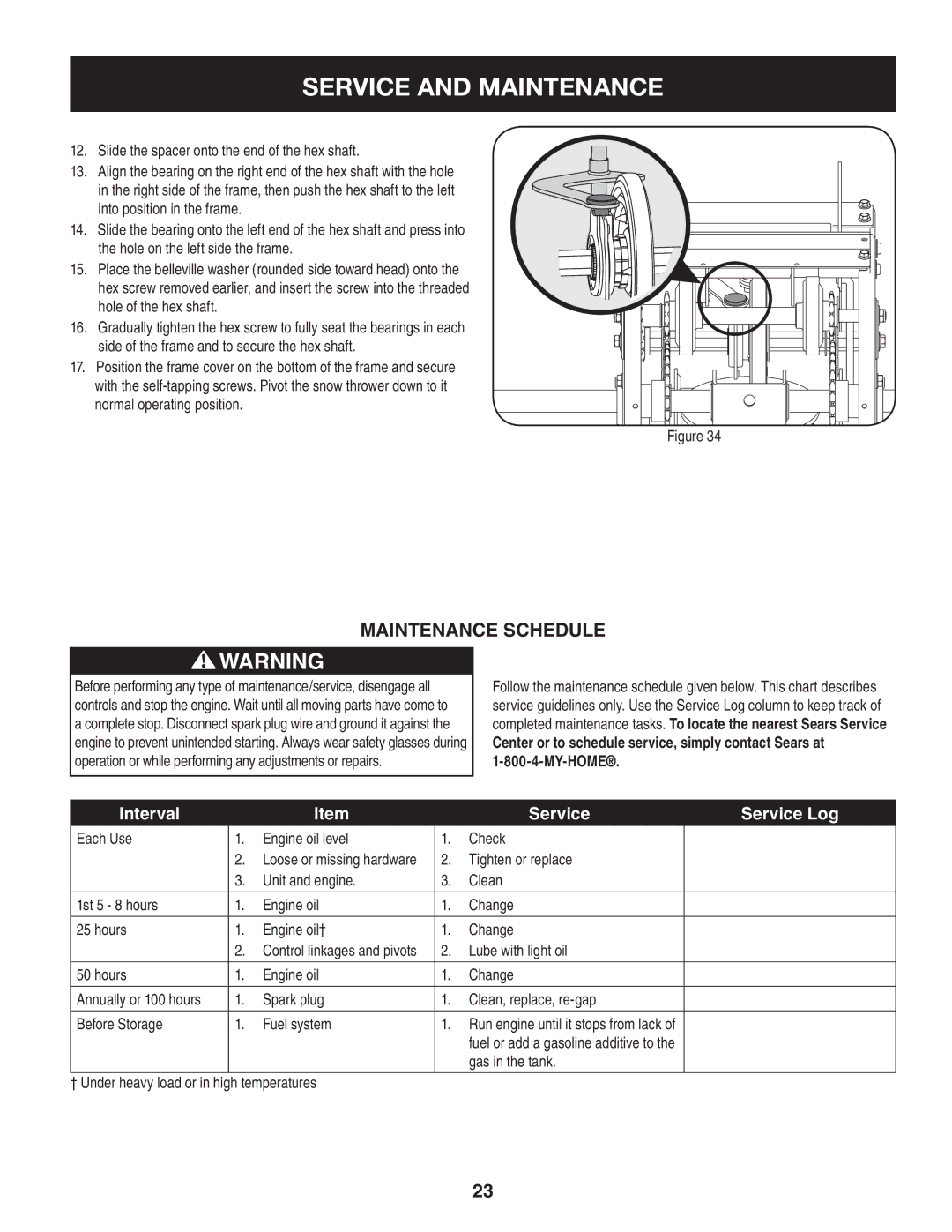 Craftsman 247.88833 manual Hole of the hex shaft, Gas in the tank † Under heavy load or in high temperatures 