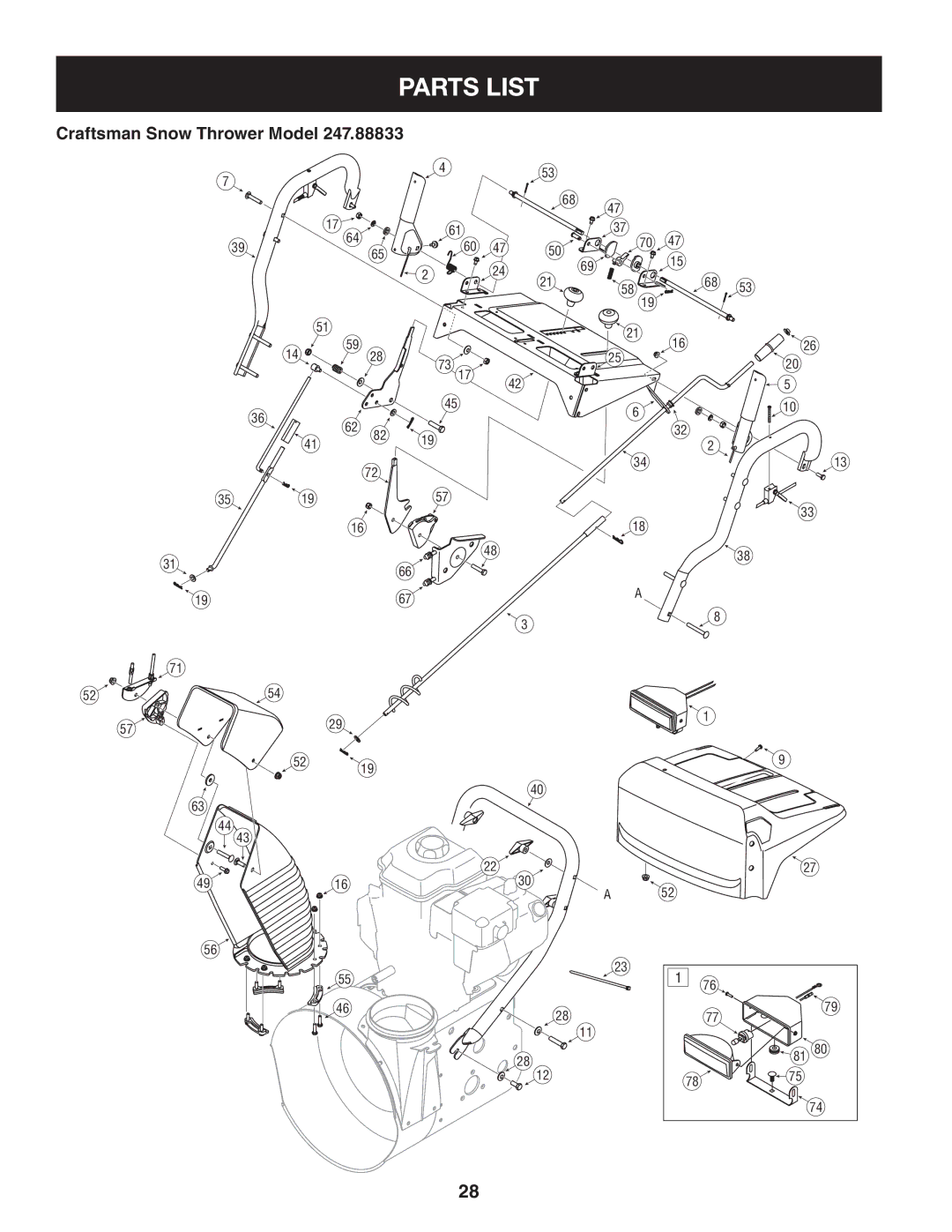 Craftsman 247.88833 manual Parts List 