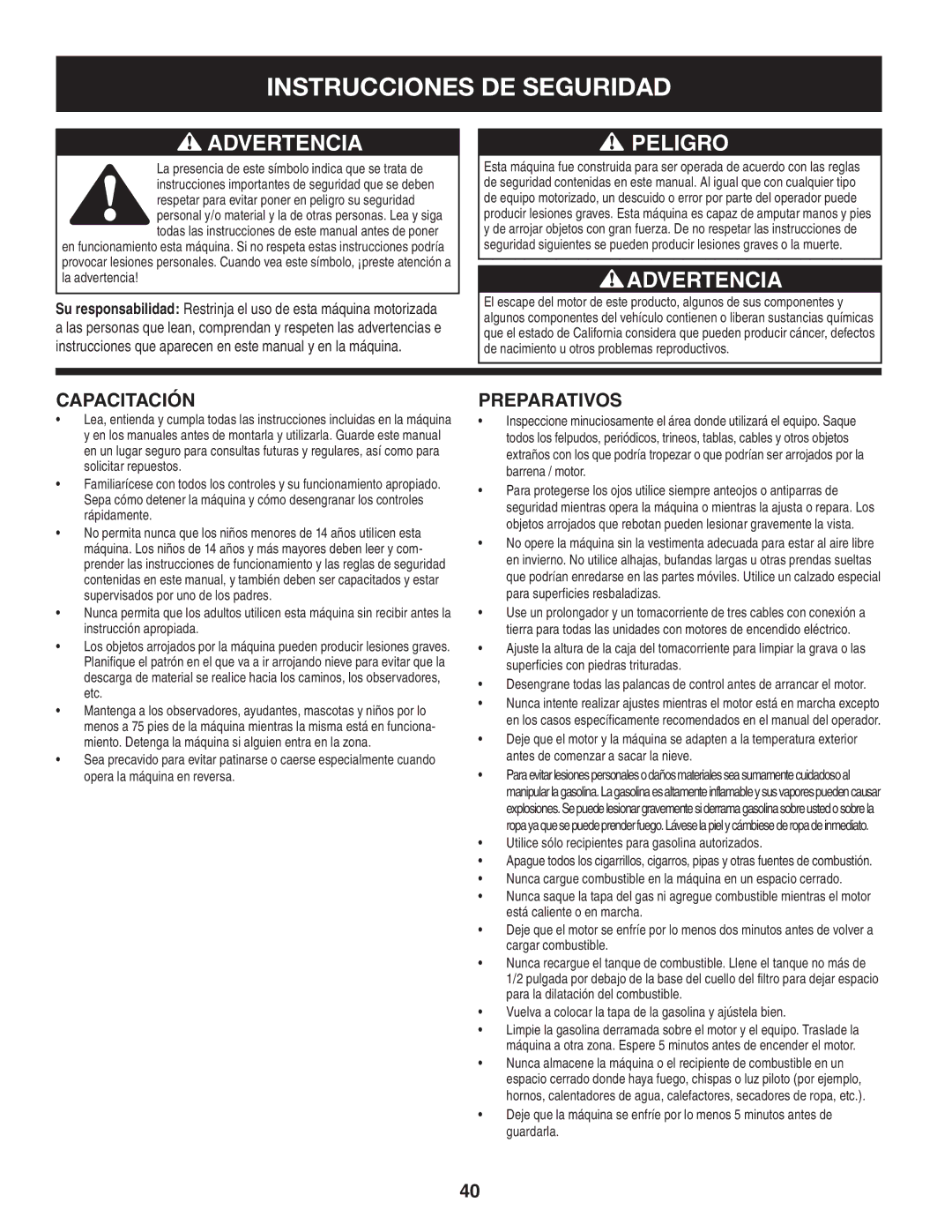 Craftsman 247.88833 manual Instrucciones DE Seguridad, Capacitación, Preparativos 