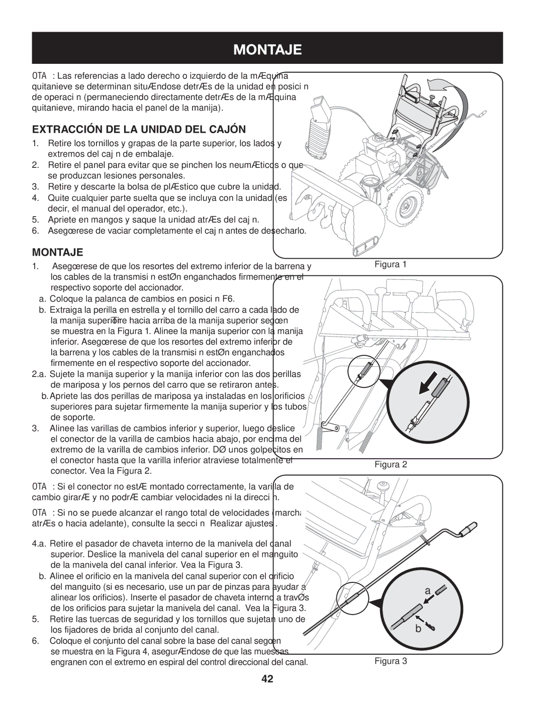 Craftsman 247.88833 manual Montaje, Extracción de la unidad del cajón, Coloque la palanca de cambios en posición F6 