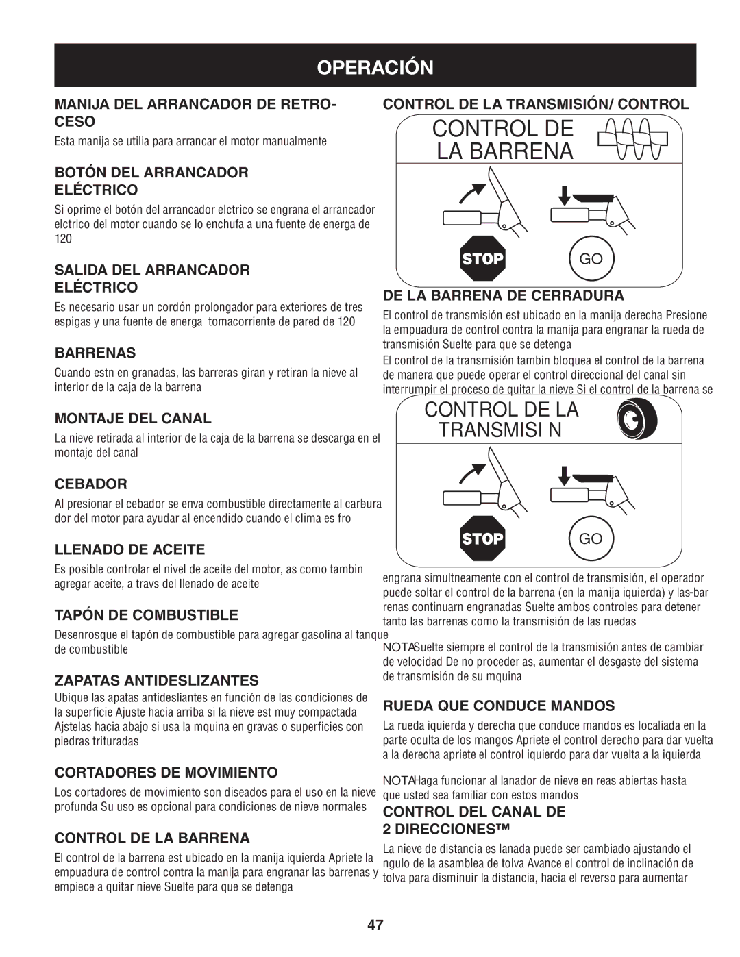 Craftsman 247.88833 Manija del arrancador de retro- ceso, Botón del arrancador eléctrico, Salida del arrancador eléctrico 