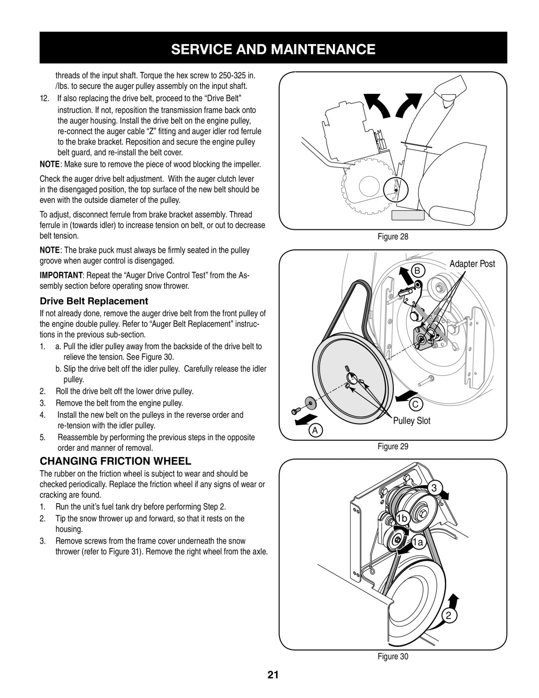 Craftsman 247.88845 manual Changing Friction Wheel, Drive Belt Replacement 