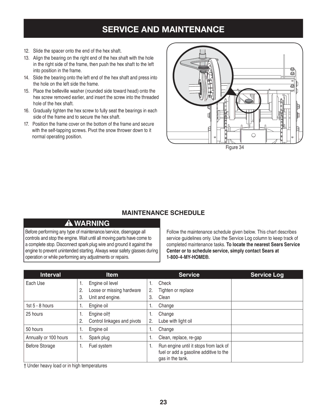 Craftsman 247.88845 manual Hole of the hex shaft, Gas in the tank † Under heavy load or in high temperatures 