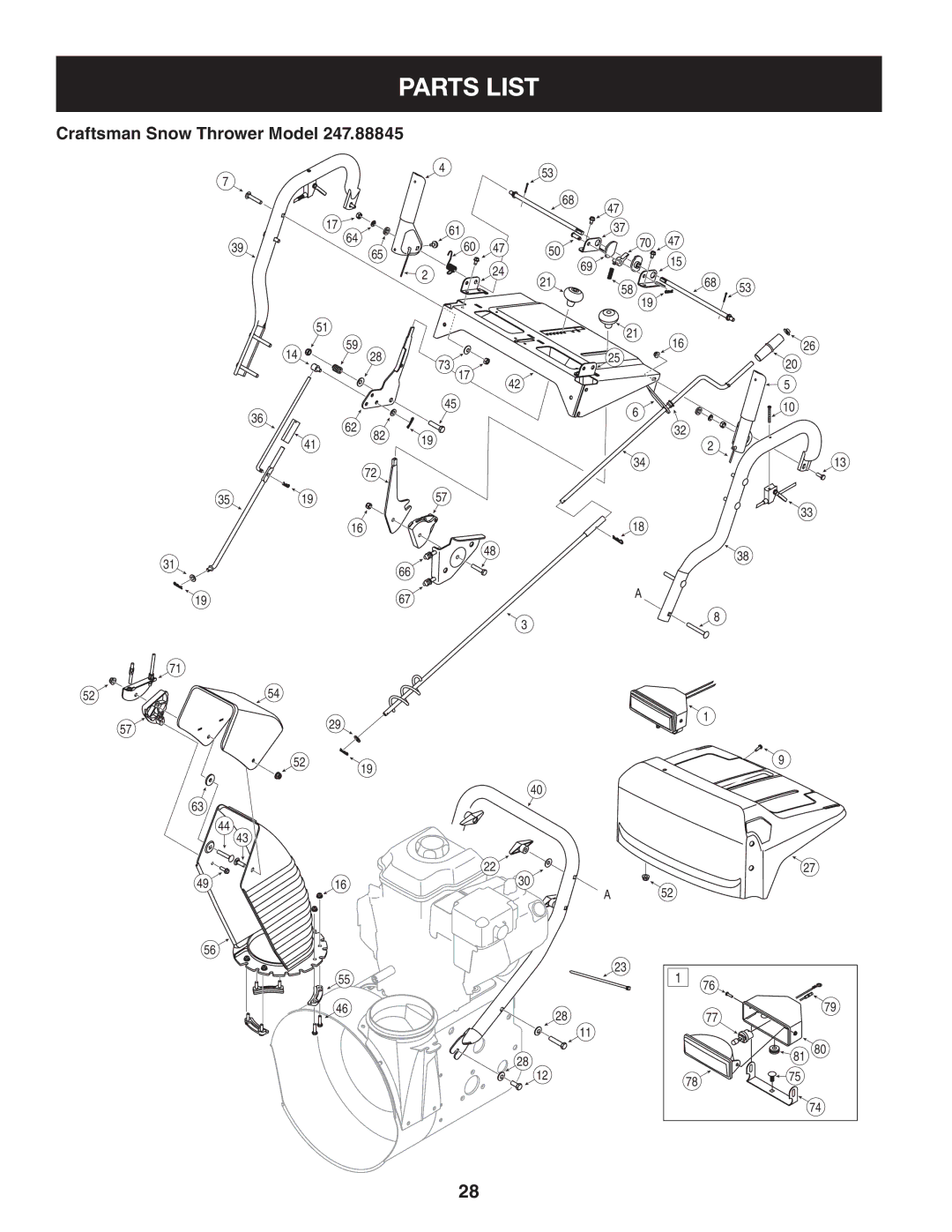 Craftsman 247.88845 manual Parts List 