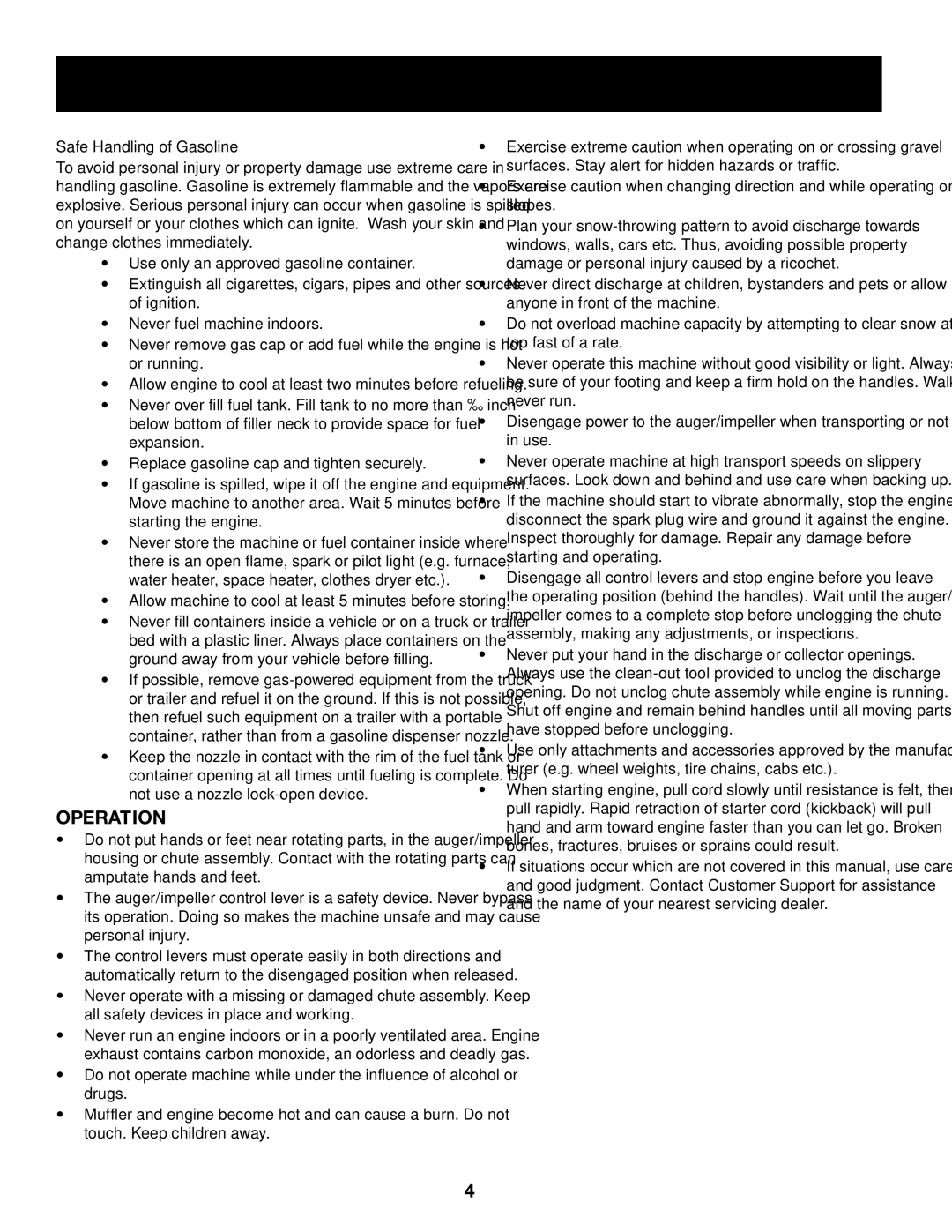 Craftsman 247.88845 manual Operation, Safe Handling of Gasoline 