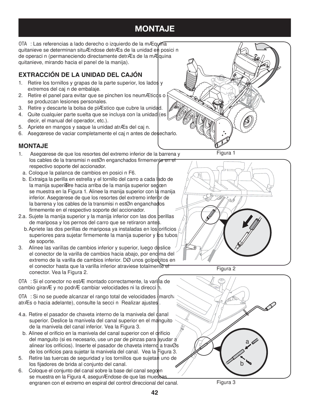 Craftsman 247.88845 manual Montaje, Extracción de la unidad del cajón, Coloque la palanca de cambios en posición F6 