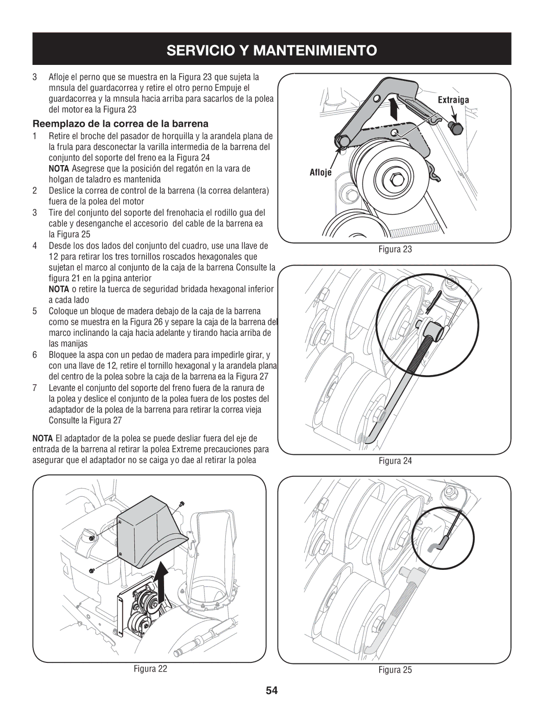 Craftsman 247.88845 manual Reemplazo de la correa de la barrena, Del motor. Vea la Figura, Holgazán de taladro es mantenida 