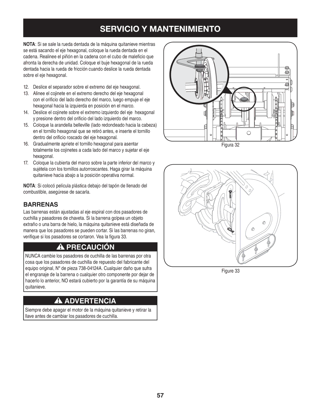 Craftsman 247.88845 manual Barrenas, Deslice el separador sobre el extremo del eje hexagonal 