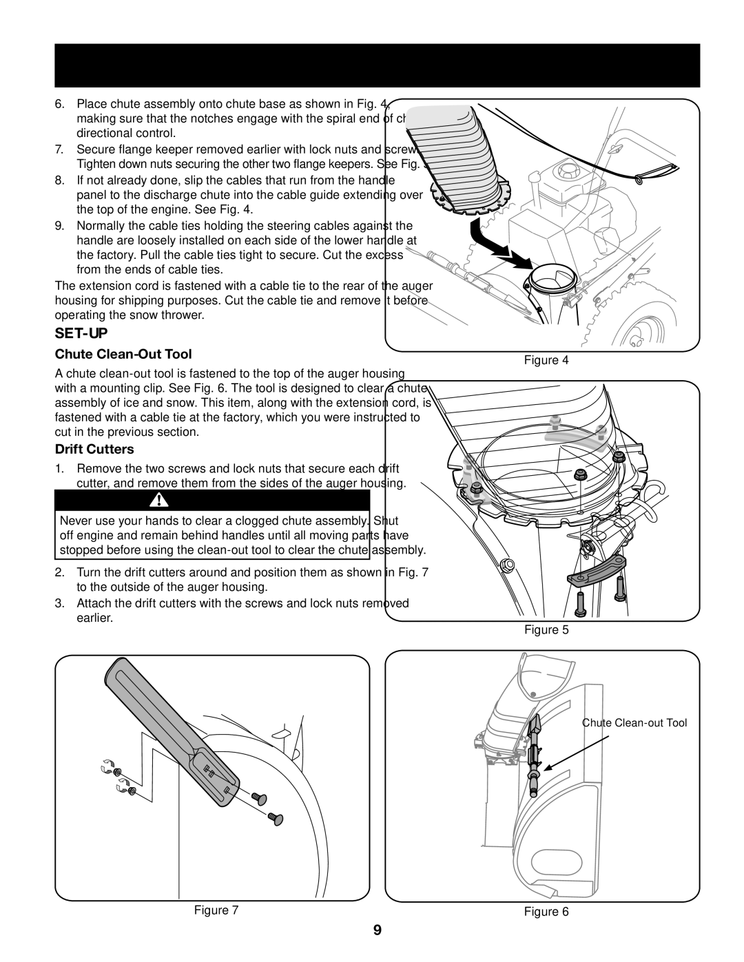 Craftsman 247.88845 manual Set-Up, Chute Clean-Out Tool, Drift Cutters 