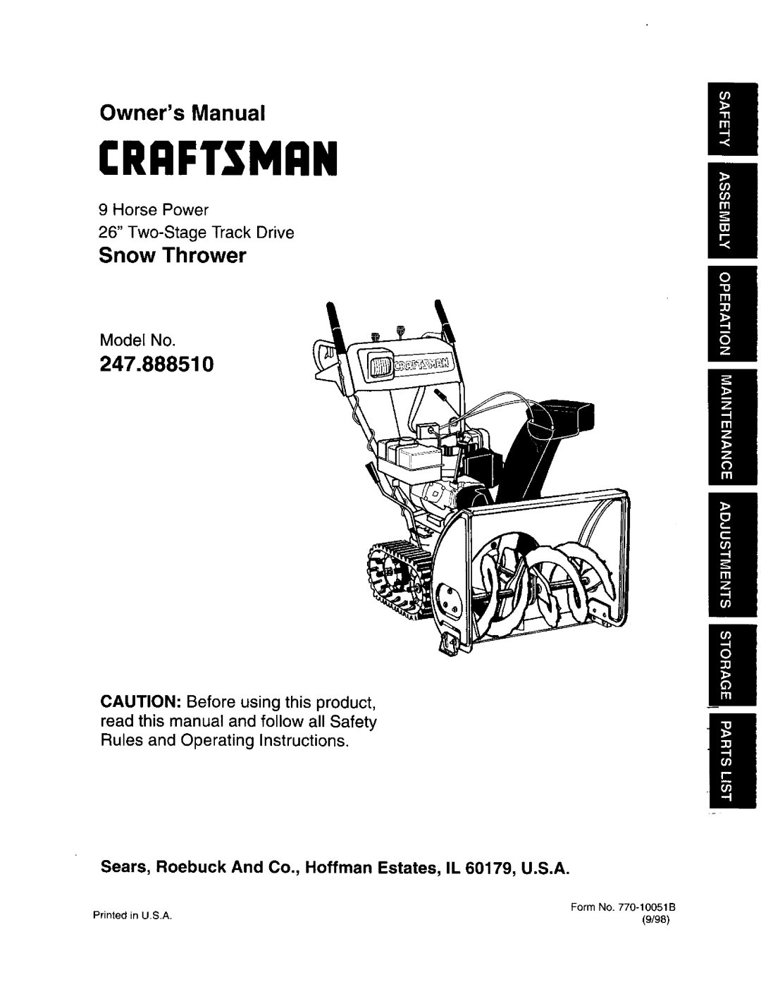 Craftsman 247.88851 owner manual Craftsman 