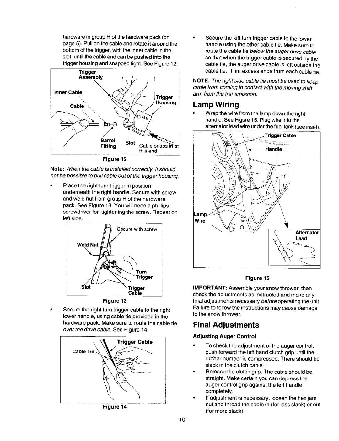 Craftsman 247.88851 owner manual Lamp Wiring, Final Adjustments 