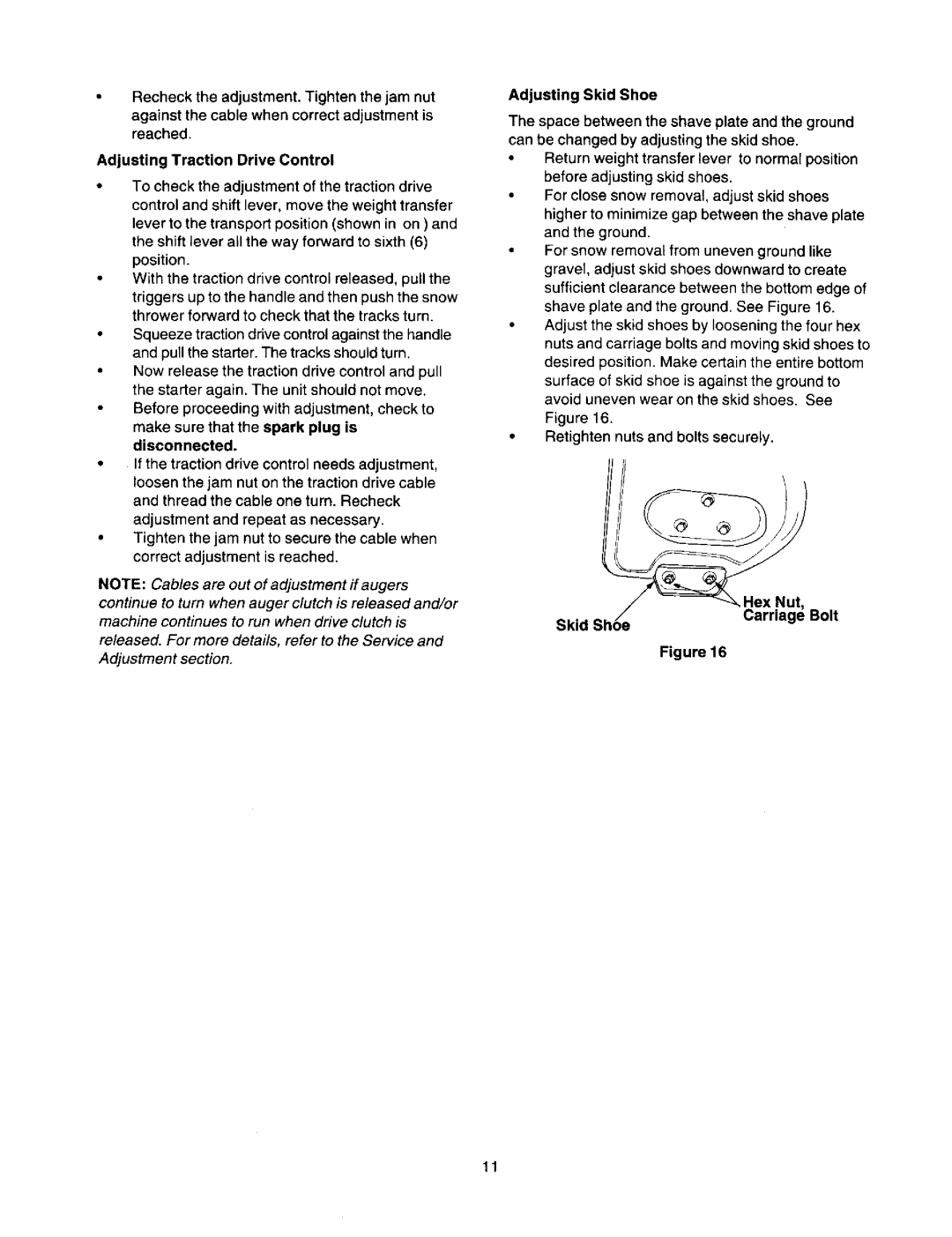 Craftsman 247.88851 Adjusting Traction Drive Control, Make sure that the spark plug is disconnected, Adjusting Skid Shoe 