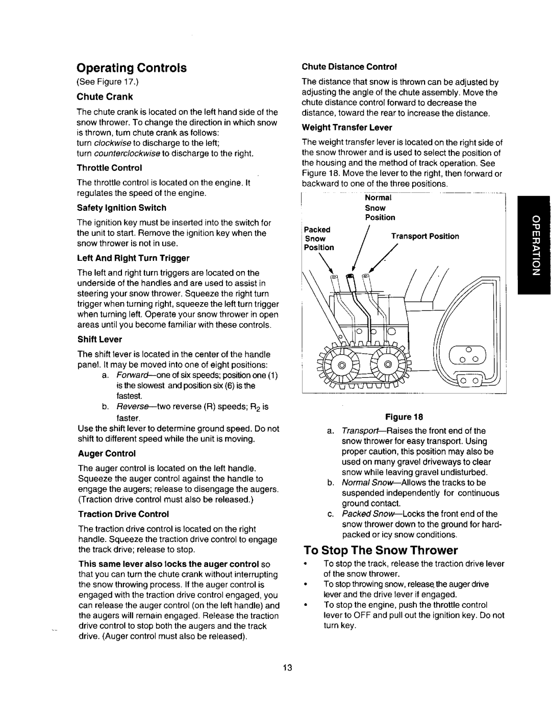 Craftsman 247.88851 owner manual Operating Controls 