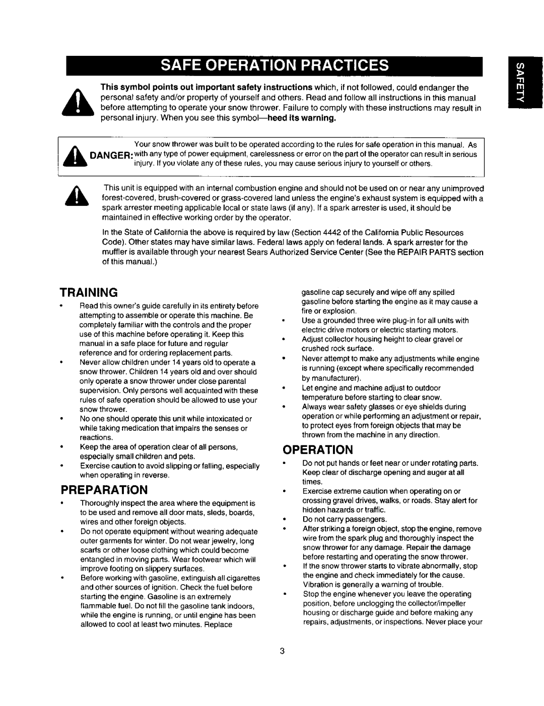 Craftsman 247.88851 owner manual Training 