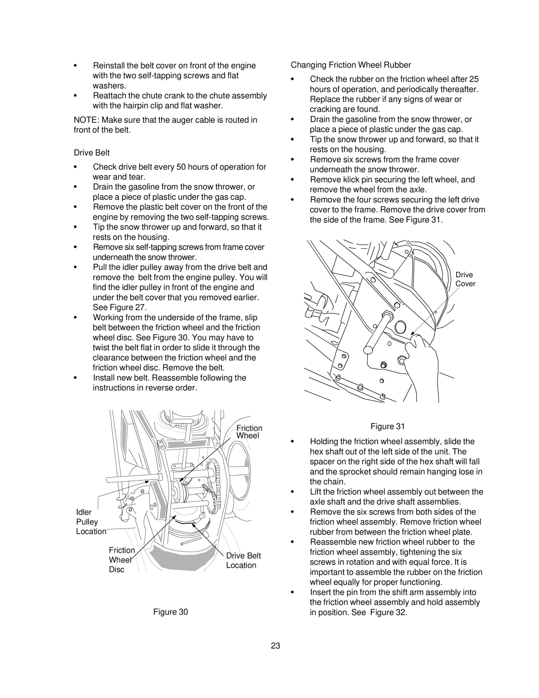 Craftsman 247.88853 owner manual Drive Belt, Changing Friction Wheel Rubber 