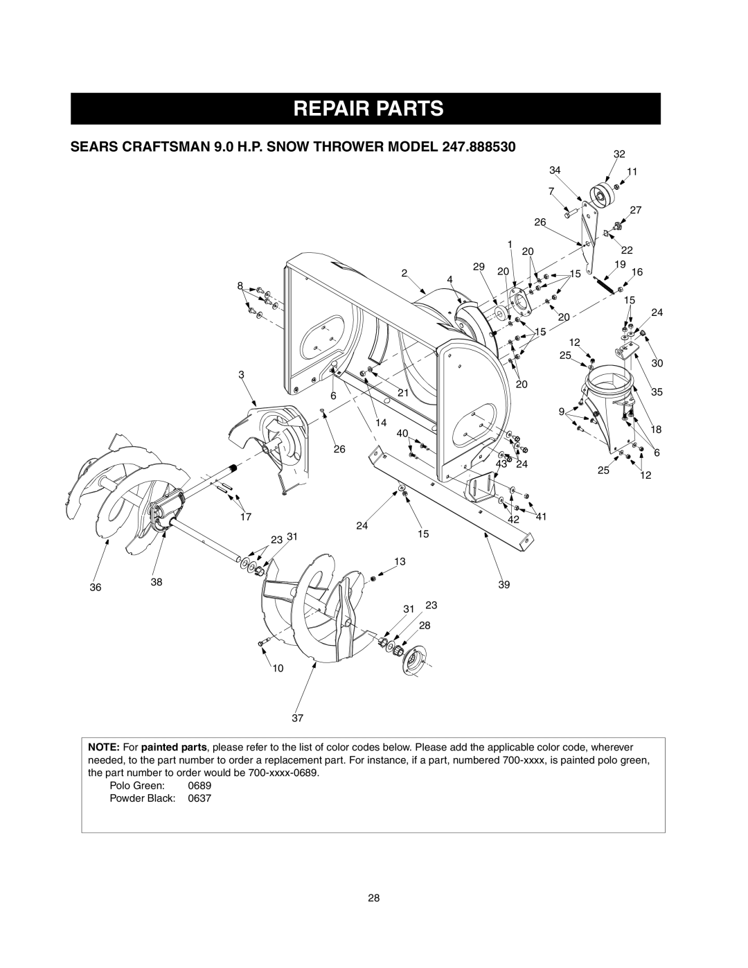 Craftsman 247.88853 owner manual Repair Parts 