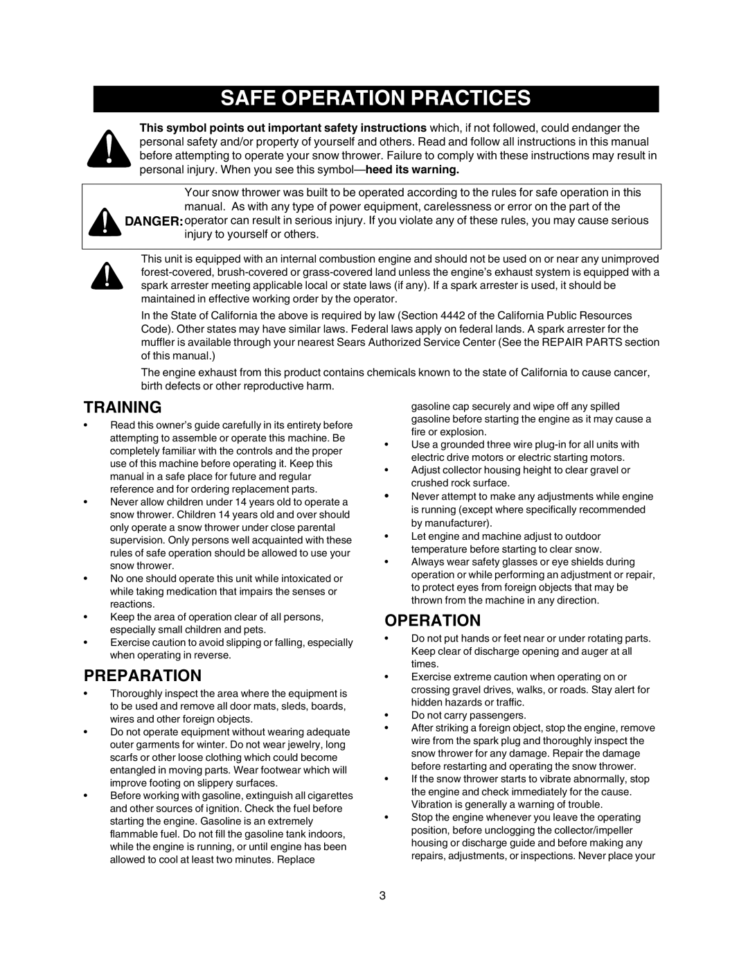 Craftsman 247.88853 owner manual Safe Operation Practices, Training 