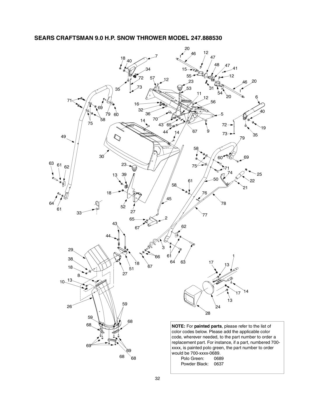 Craftsman 247.88853 owner manual Sears Craftsman 9.0 H.P. Snow Thrower Model 