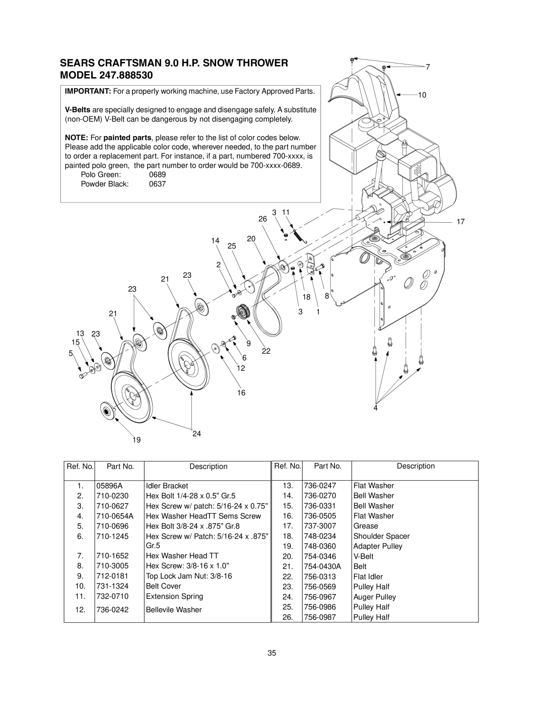 Craftsman 247.88853 owner manual Sears Craftsman 9.0 H.P. Snow Thrower 