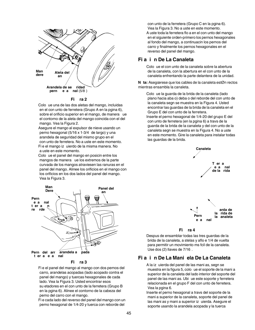 Craftsman 247.88853 owner manual Fijacion De La Canaleta, Fijacion De La Manivela De La Canaleta 