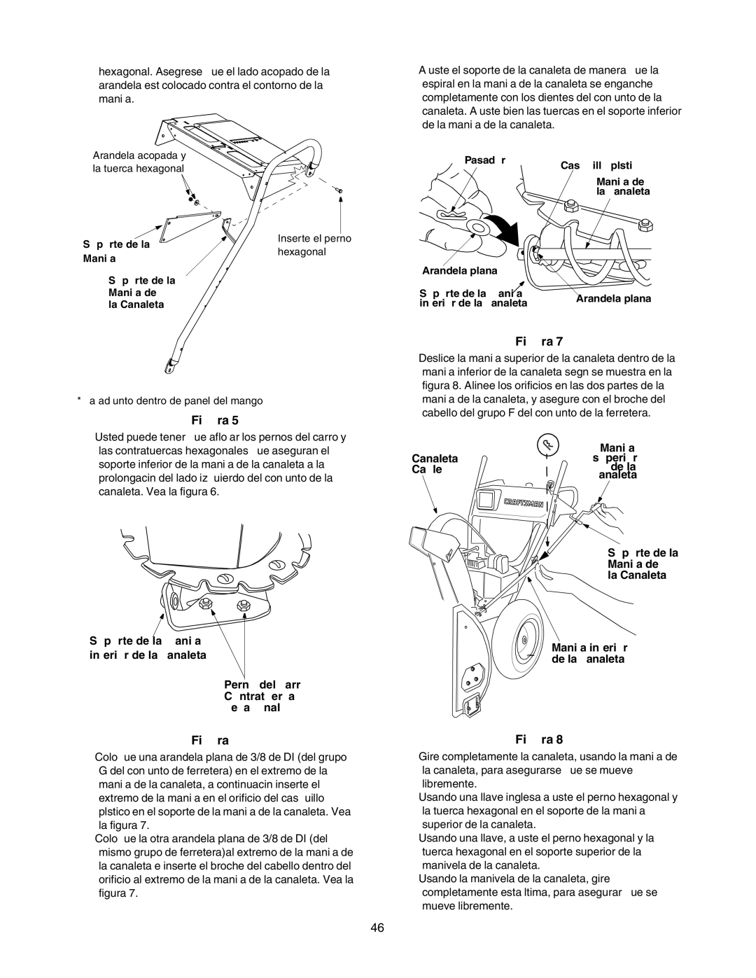 Craftsman 247.88853 owner manual Canaleta Superior Cable De la, Manija inferior de la canaleta 