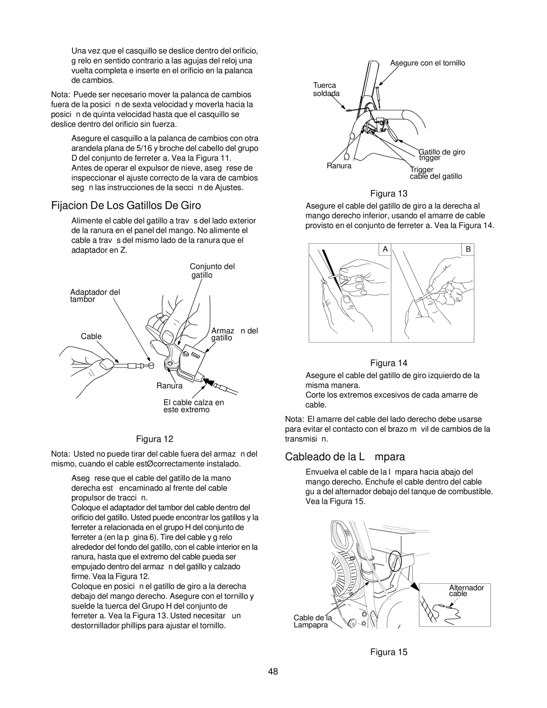 Craftsman 247.88853 owner manual Fijacion De Los Gatillos De Giro, Cableado de la Lámpara 