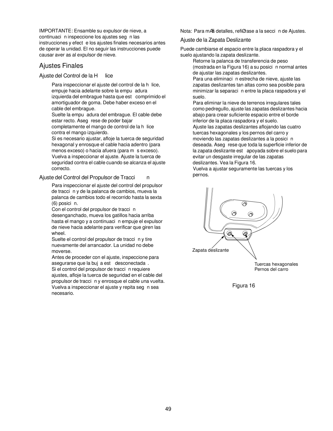 Craftsman 247.88853 Ajustes Finales, Ajuste del Control de la Hélice, Ajuste del Control del Propulsor de Tracción 