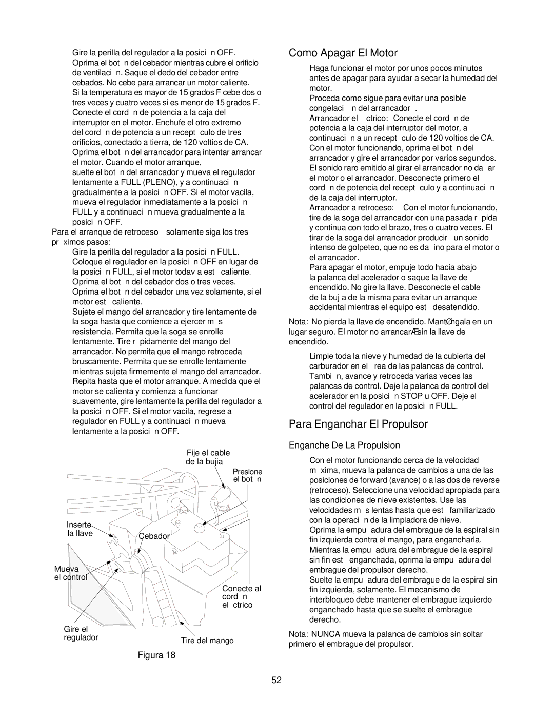 Craftsman 247.88853 owner manual Como Apagar El Motor, Para Enganchar El Propulsor, Enganche De La Propulsion 