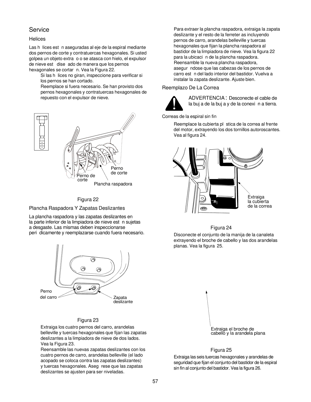 Craftsman 247.88853 owner manual Service, Helices, Reemplazo De La Correa, Correas de la espiral sin fin 