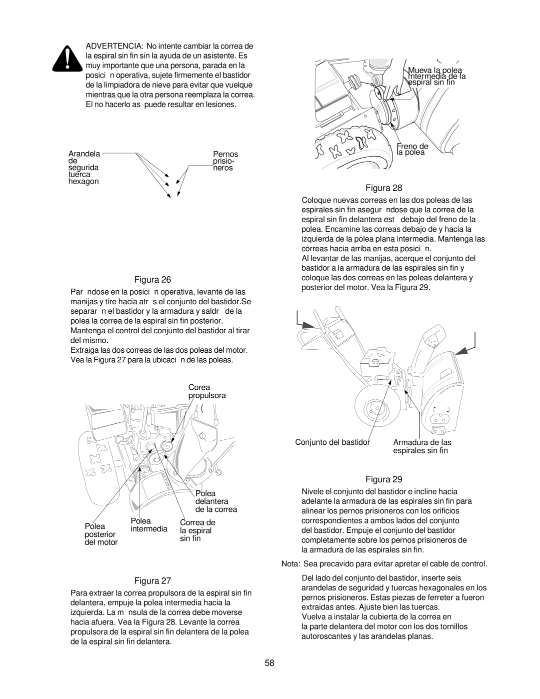 Craftsman 247.88853 owner manual Nota Sea precavido para evitar apretar el cable de control 