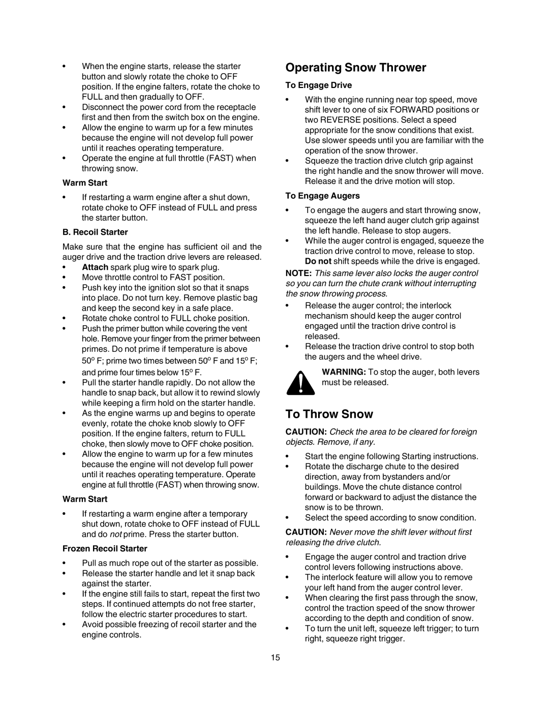 Craftsman 247.88854 owner manual Operating Snow Thrower, To Throw Snow 