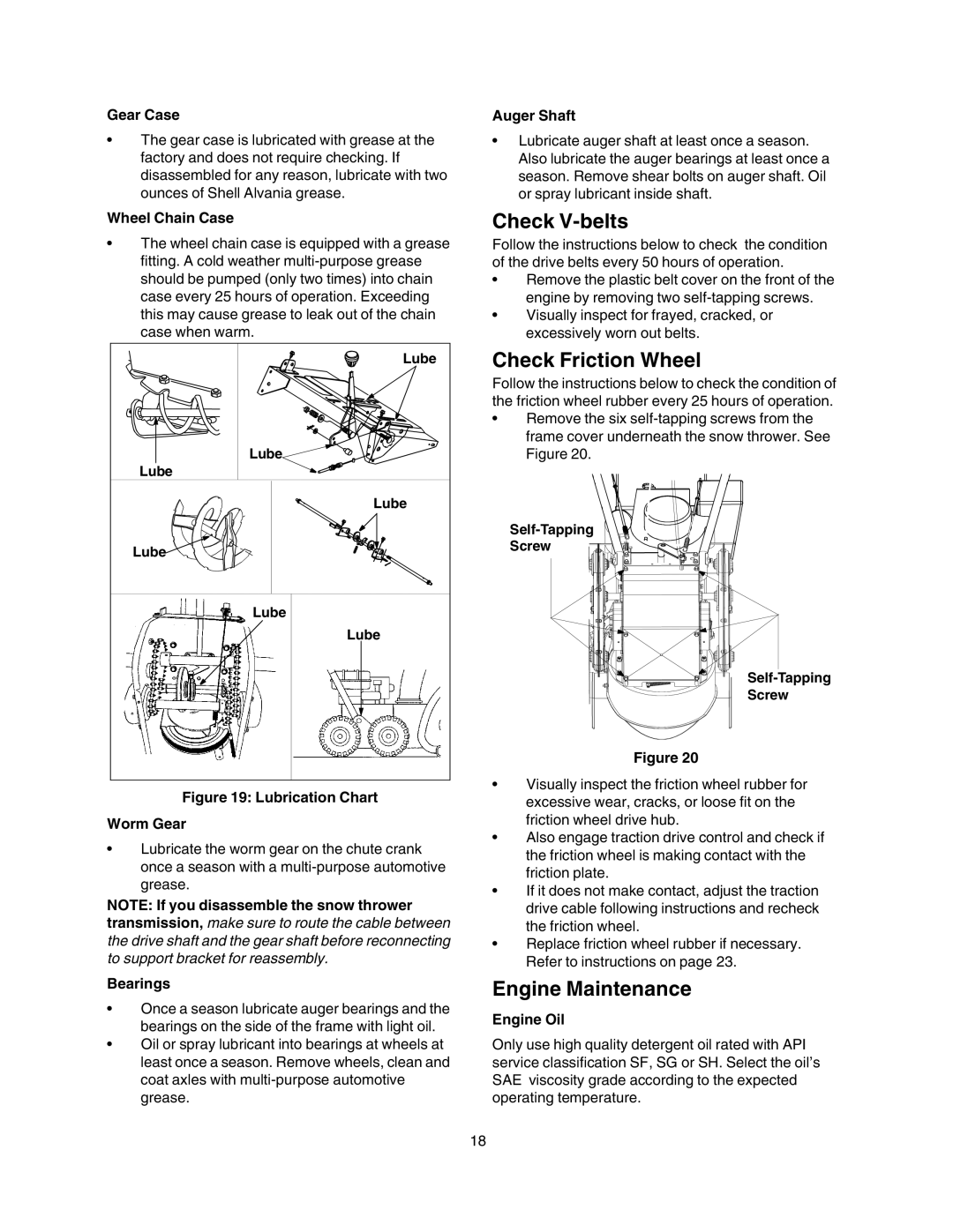 Craftsman 247.88854 owner manual Check V-belts, Check Friction Wheel, Engine Maintenance 