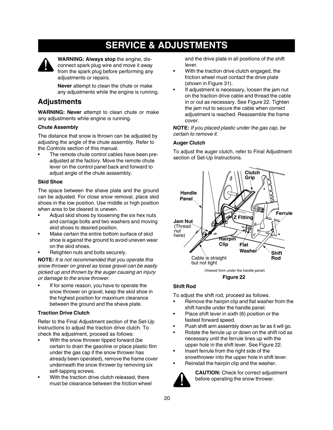 Craftsman 247.88854 owner manual Service & Adjustments 