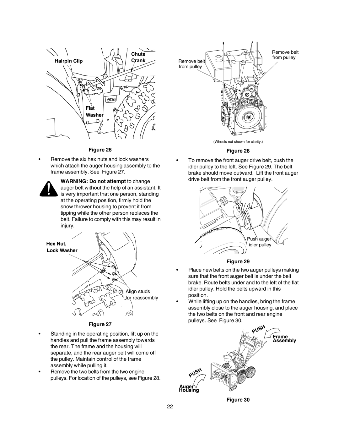 Craftsman 247.88854 owner manual Chute Hairpin Clip Crank, Hex Nut Lock Washer, Frame Assembly Auger Housing 