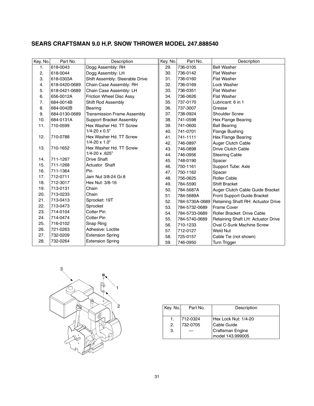 Craftsman 247.88854 owner manual Sears Craftsman 9.0 H.P. Snow Thrower Model 