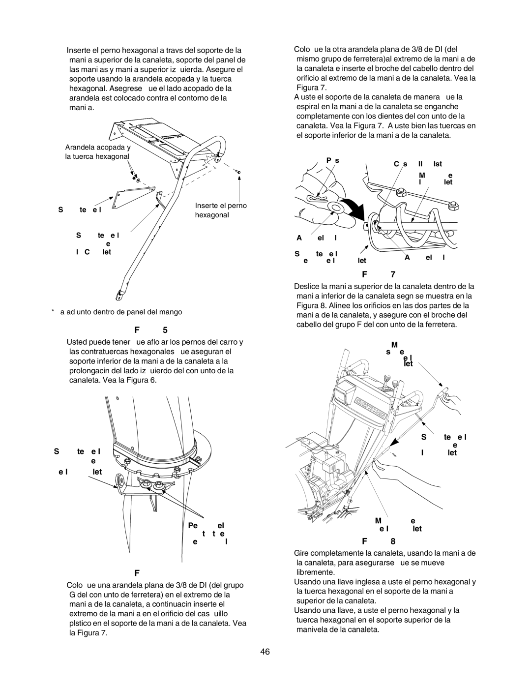 Craftsman 247.88854 Perno del carro, contratuerca hexagonal, Arandela plana Soporte de la manija Inferior de la canaleta 