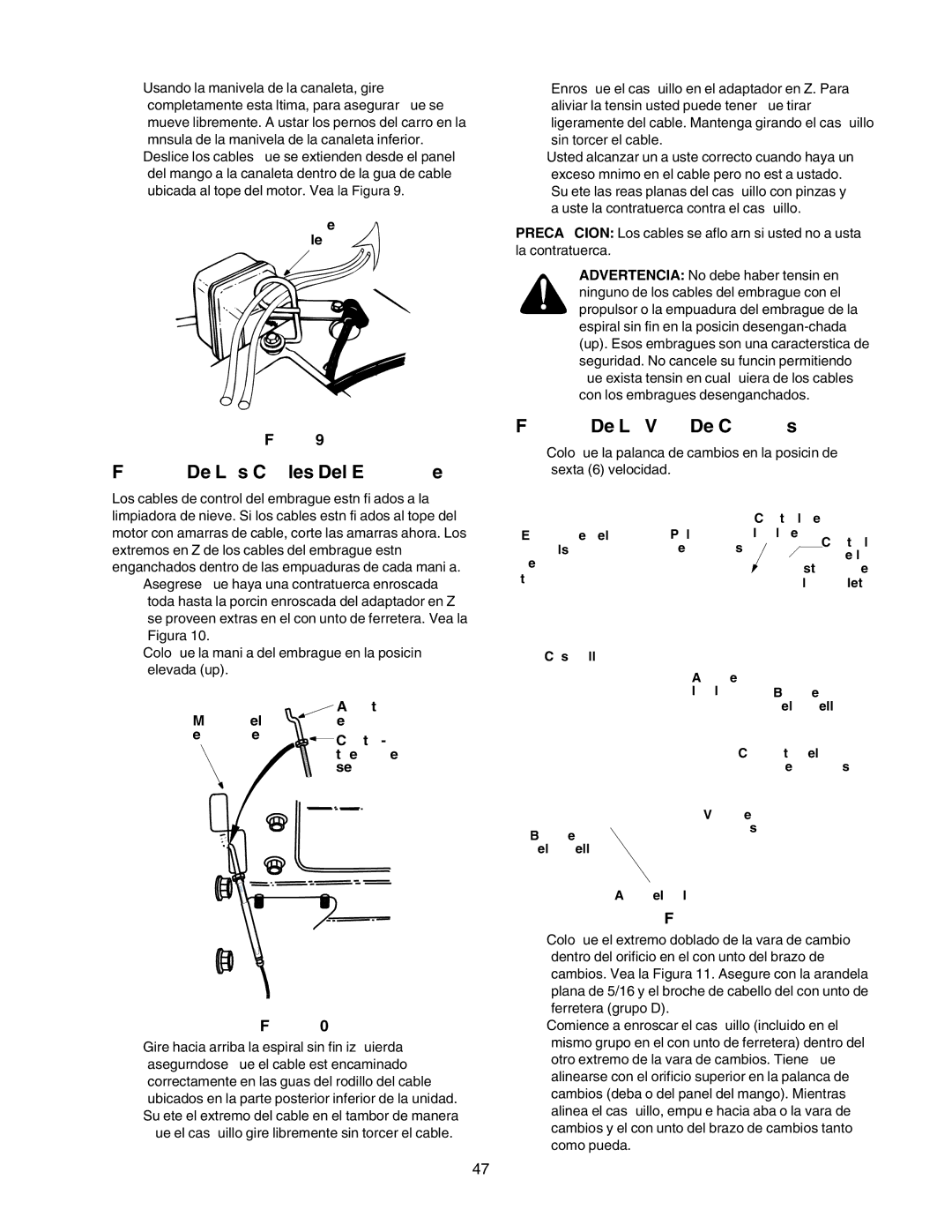 Craftsman 247.88854 owner manual Fijacion De Los Cables Del Embrague, Fijacion De La Vara De Cambios 