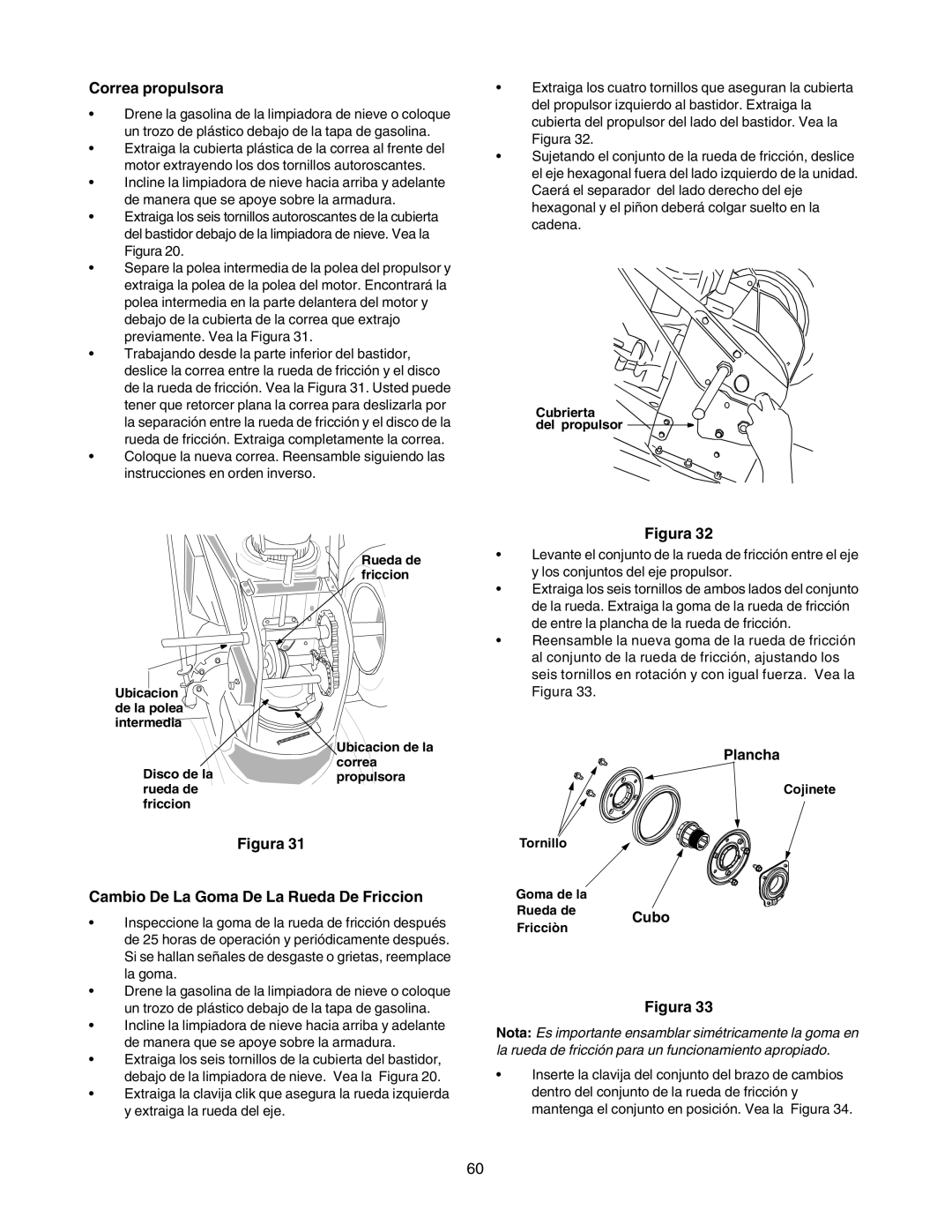 Craftsman 247.88854 owner manual Correa propulsora, Plancha 