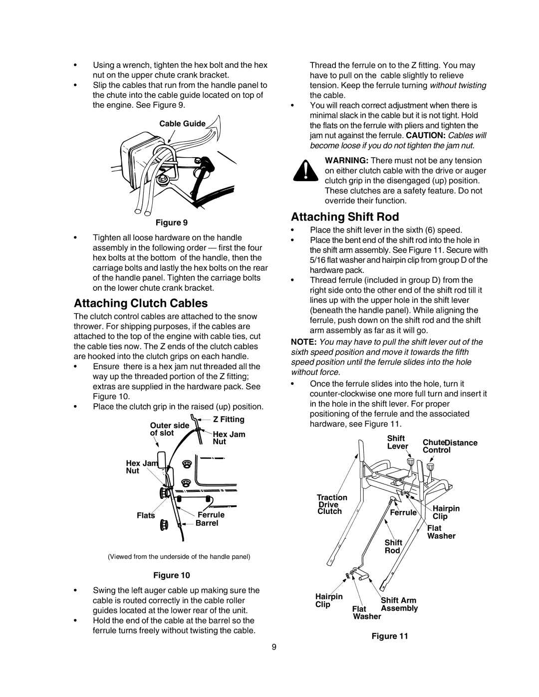 Craftsman 247.88854 owner manual Attaching Clutch Cables, Attaching Shift Rod, Cable Guide 